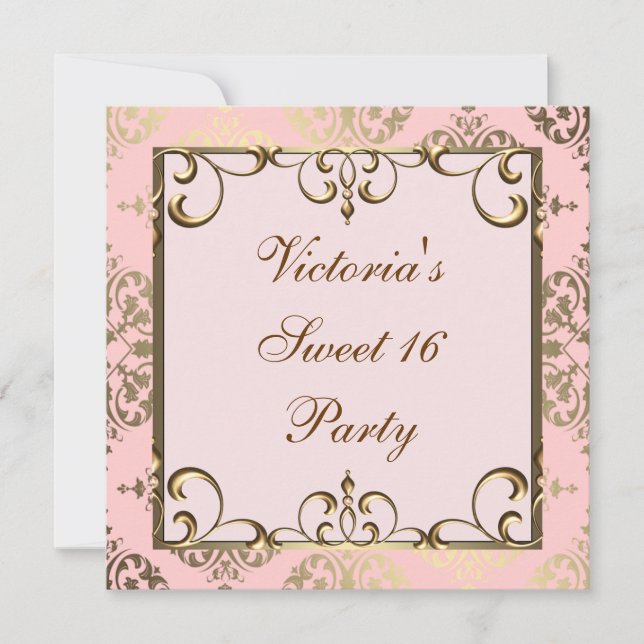 Invitation Fête d'anniversaire rose et or (Devant)