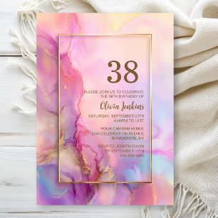 Invitation Fête d'anniversaire rose et or, tous âges