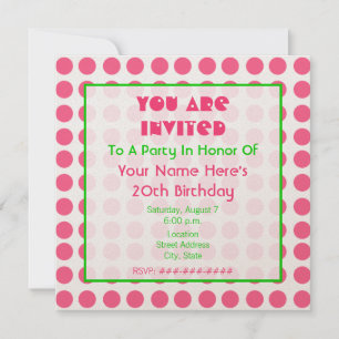Invitation Fête d'anniversaire rose et verte métallique