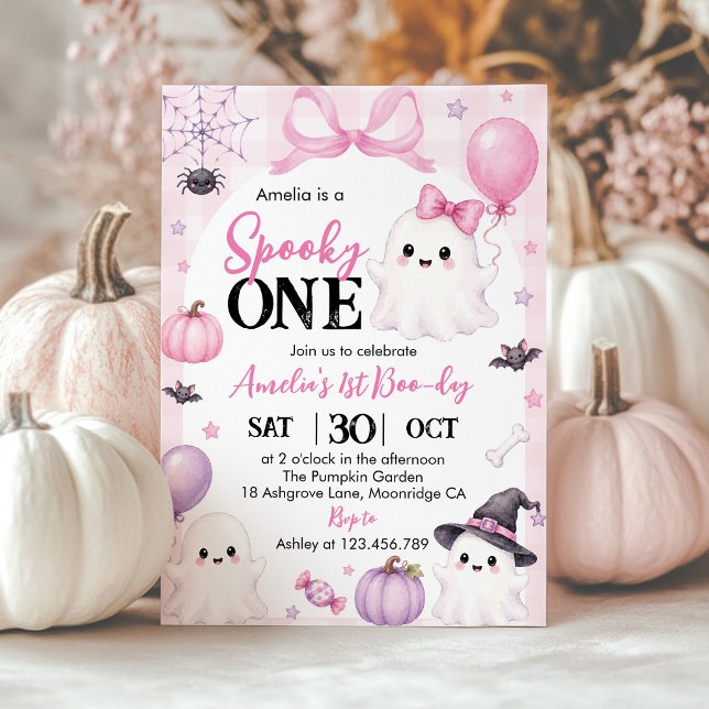 Invitation Fête d'anniversaire rose fantôme d'Halloween Spook (Créateur téléchargé)