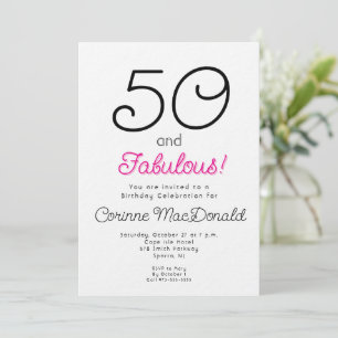 Invitation Fête d'anniversaire rose Fifty and Fabulous des an