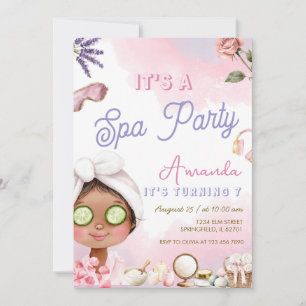 Invitation Fête d'anniversaire rose fille de spa mignon