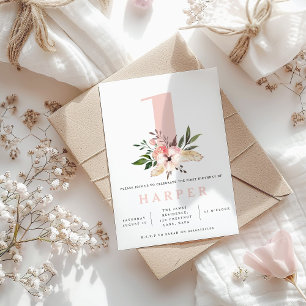 Invitation fête d'anniversaire rose floral