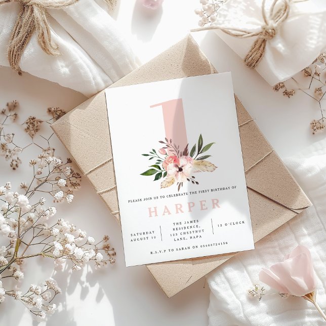 Invitation fête d'anniversaire rose floral (Créateur téléchargé)