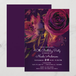 Invitation Fête d'anniversaire Rose Floral Vin de Bourgogne V