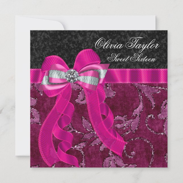 Invitation Fête d'anniversaire rose fuchsia chaud (Devant)