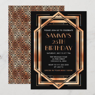 Invitation Fête d'anniversaire Rose Gold et Noir Art Déco