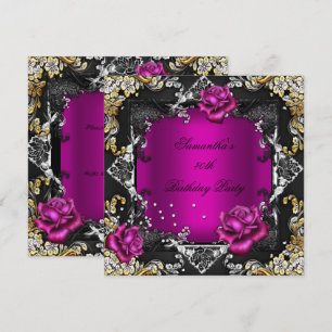 Invitation Fête d'anniversaire Rose Gold Rich Rose Pink Argen