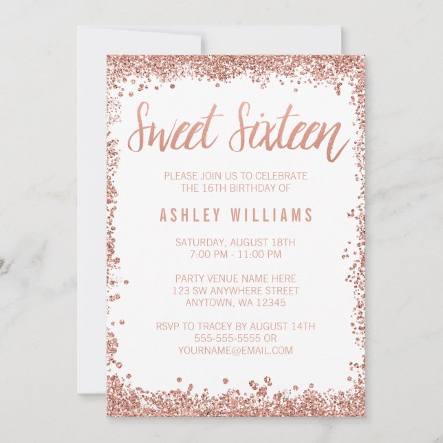 Invitation Fête d'anniversaire Rose Gold Sweet 16 (Devant)