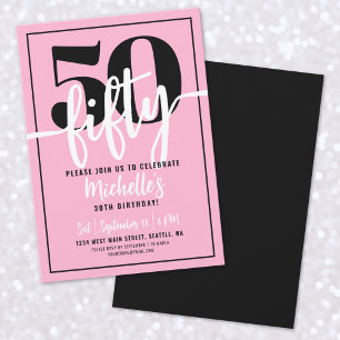 Invitation Fête d'anniversaire rose moderne 50 ans