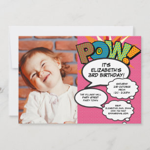 Invitation Fête d'anniversaire rose moderne photo comic pour