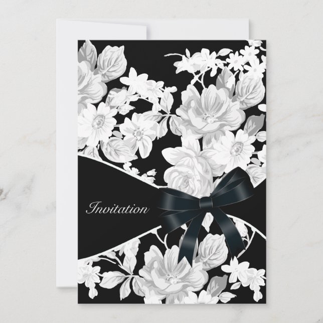 Invitation Fête d'anniversaire Rose noire et blanche (Devant)