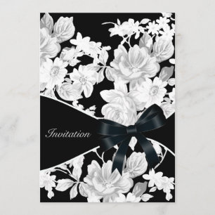 Invitation Fête d'anniversaire Rose noire et blanche