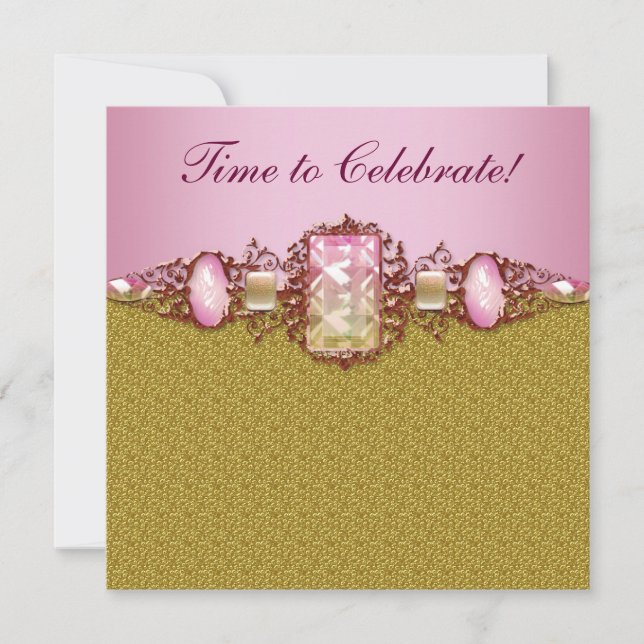 Invitation Fête d'anniversaire rose or pour femme (Devant)