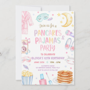 Invitation Fête d'anniversaire Rose Pancakes & Pyjamas Soirée