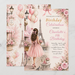 Invitation Fête d'anniversaire Rose Paris