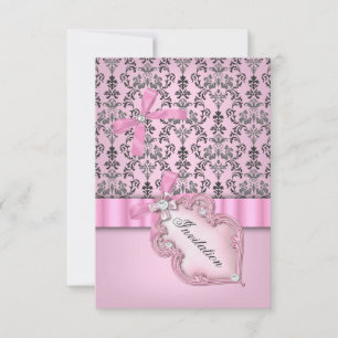 Invitation Fête d'anniversaire Rose Poudré Gris Argent de Dam