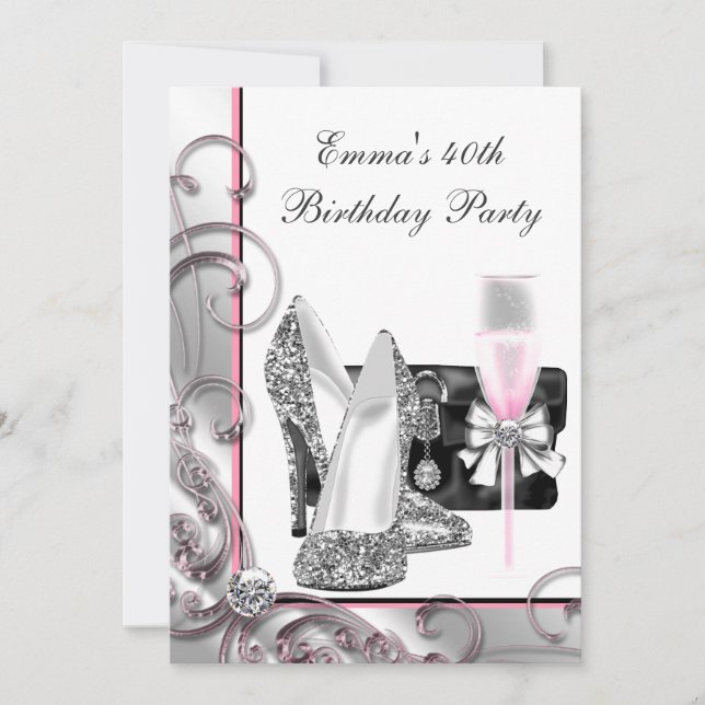 Invitation Fête d'anniversaire rose pour femme (Devant)