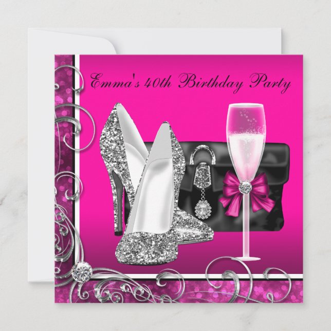 Invitation Fête d'anniversaire rose pour femme (Devant)