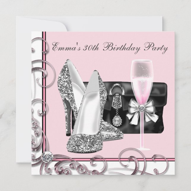 Invitation Fête d'anniversaire rose pour femme (Devant)