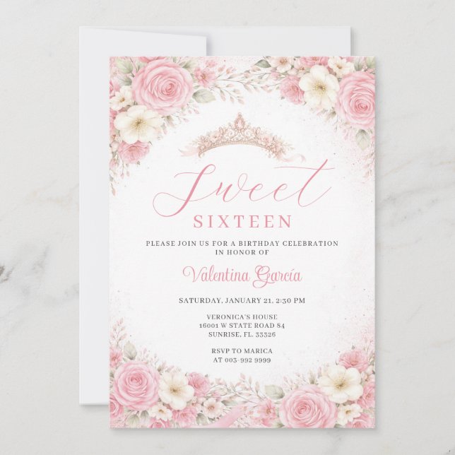 Invitation Fête d'anniversaire Rose Rouge Princesse Sweet Six (Devant)