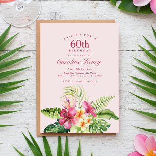 Invitation Fête d'anniversaire rose tropicale