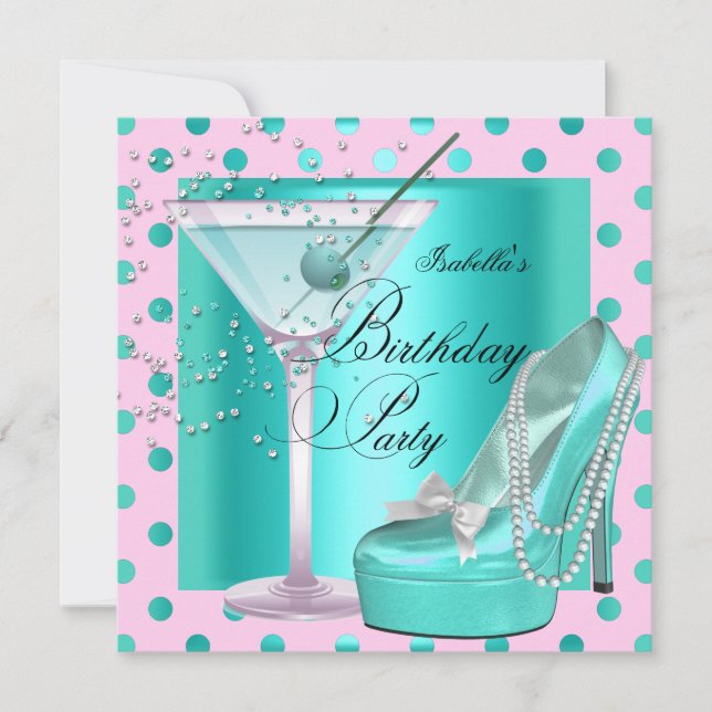 Invitation Fête d'anniversaire Rose Turquoise Bleu Turquoise (Devant)