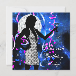 Invitation Fête d'anniversaire rose vif bleu royal