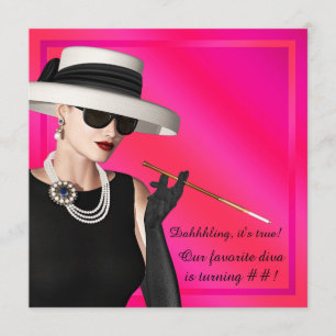 Invitation Fête d'anniversaire rose vif de diva chic