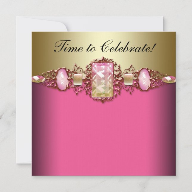 Invitation Fête d'anniversaire rose vif et or (Devant)