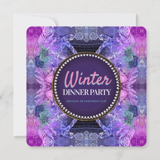 Invitation Fête d'anniversaire rose violet Geo Frills (Devant)