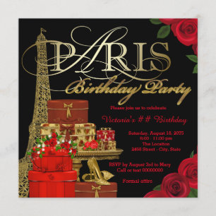 Invitation Fête d'anniversaire rouge à Paris