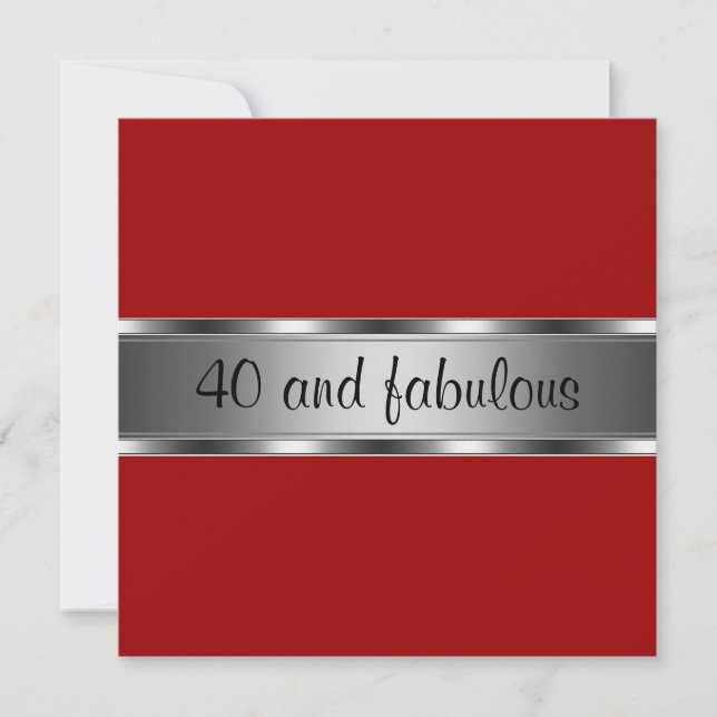 Invitation Fête d'anniversaire Rouge Argent Fabule (Devant)