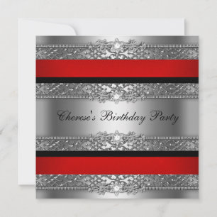 Invitation Fête d'anniversaire Rouge Argent Noir Diamant
