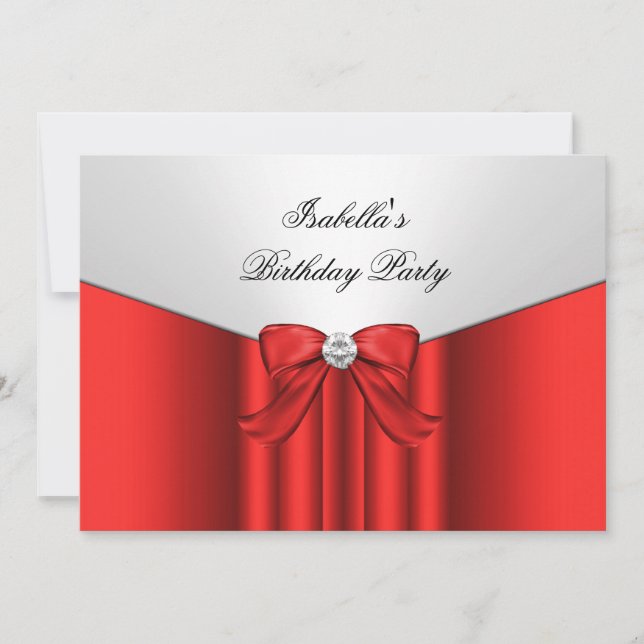 Invitation Fête d'anniversaire Rouge Blanc Arc en Diamant (Devant)