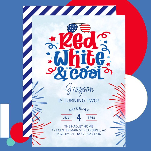 Invitation Fête d'anniversaire Rouge Blanc & Cool (Créateur téléchargé)