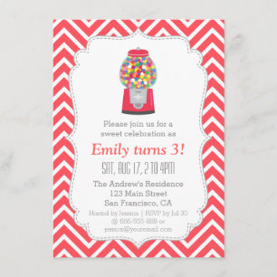 Invitation Fête d'anniversaire rouge de sucrerie de machine