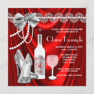 Invitation Fête d'anniversaire rouge des femmes âgées de plus