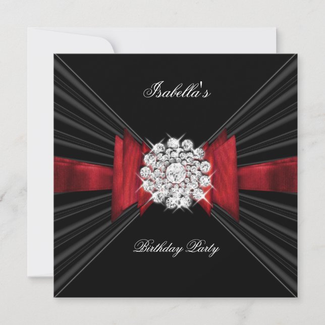 Invitation Fête d'anniversaire Rouge Diamant Noir Bow Rouge (Devant)