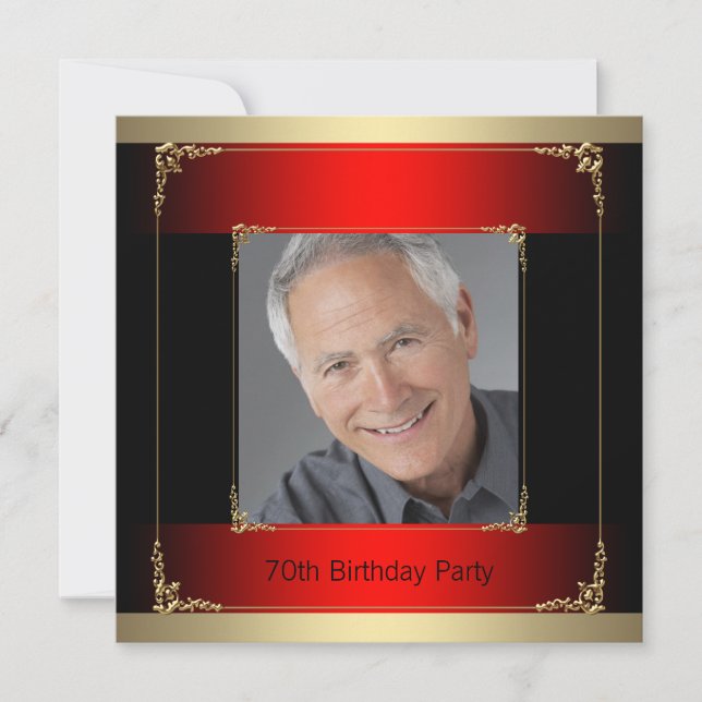 Invitation Fête d'anniversaire rouge noir et or (Devant)