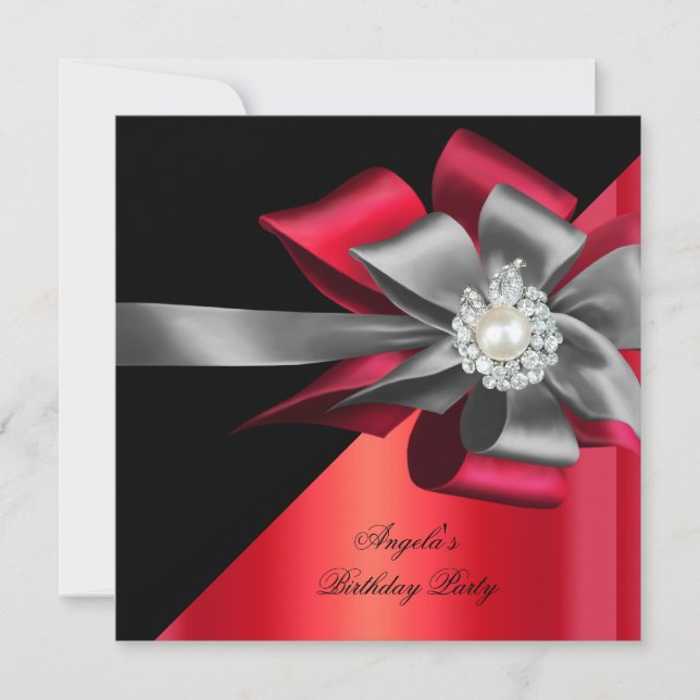 Invitation Fête d'anniversaire Rouge Noir Gris Argent Arc Per (Devant)