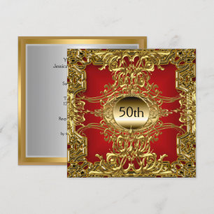 Invitation Fête d'anniversaire rouge or 50ème luxe rouge or