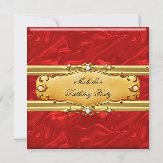 Invitation Fête d'anniversaire rouge or diamant (Devant)