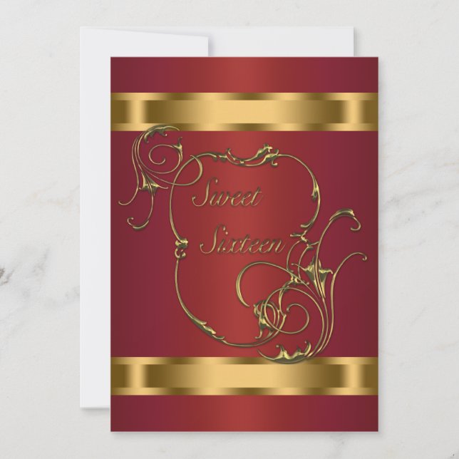 Invitation Fête d'anniversaire Rouge Or Douze Ans (Devant)