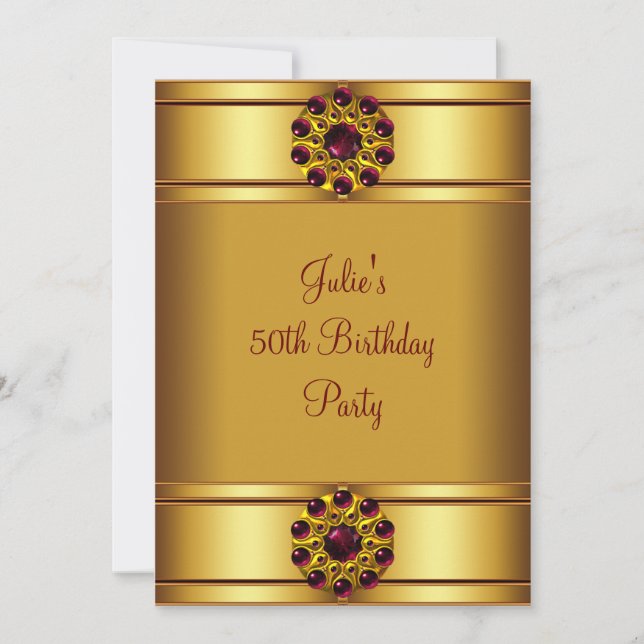 Invitation Fête d'anniversaire rouge or femme (Devant)