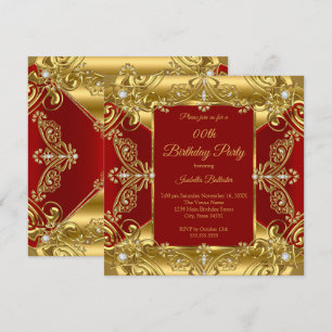 Invitation Fête d'anniversaire rouge royal ornée de faux diam