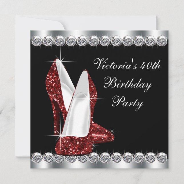 Invitation Fête d'anniversaire rouge rubis pour femme (Devant)