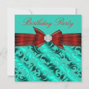 Invitation Fête d'anniversaire Rouge Turquoise Bleu