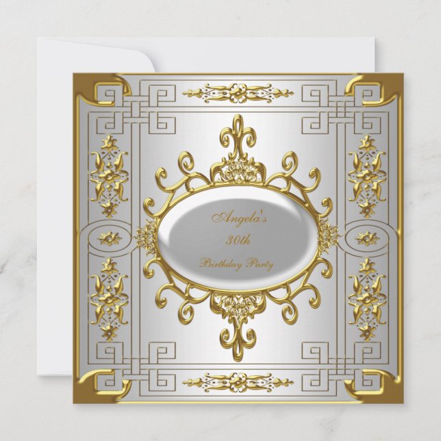 Invitation Fête d'anniversaire Royal Argent Or Blanc Art Déco (Devant)