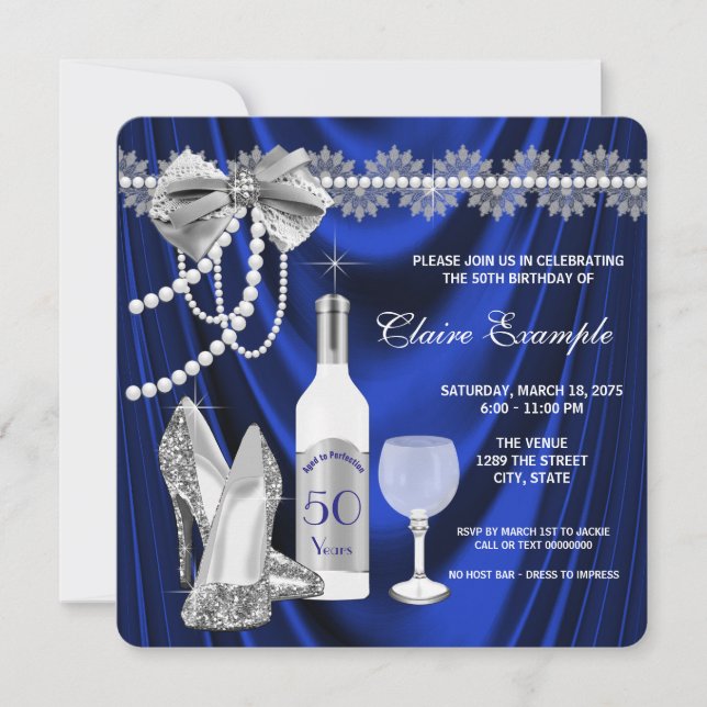 Invitation Fête d'anniversaire Royal Blue et Argent Vieilli à (Devant)